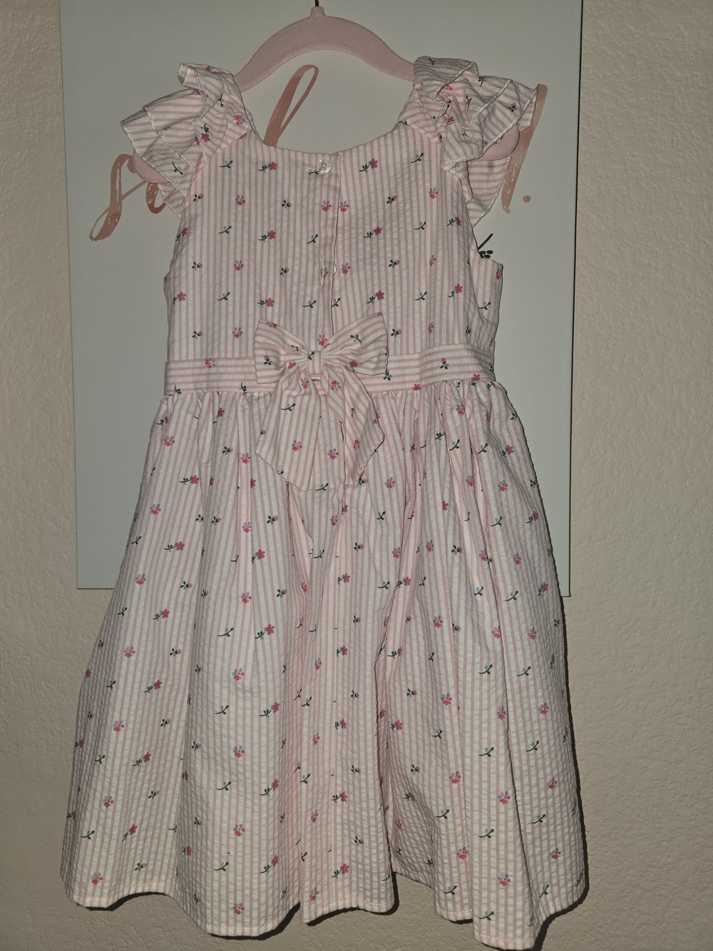 Bow Woven Dress Girls Pink & White